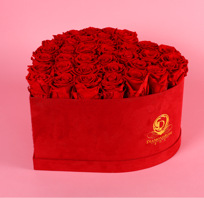 Red Velvet Heart Box with Large Roses Red Velvet Heart Box with Large Roses