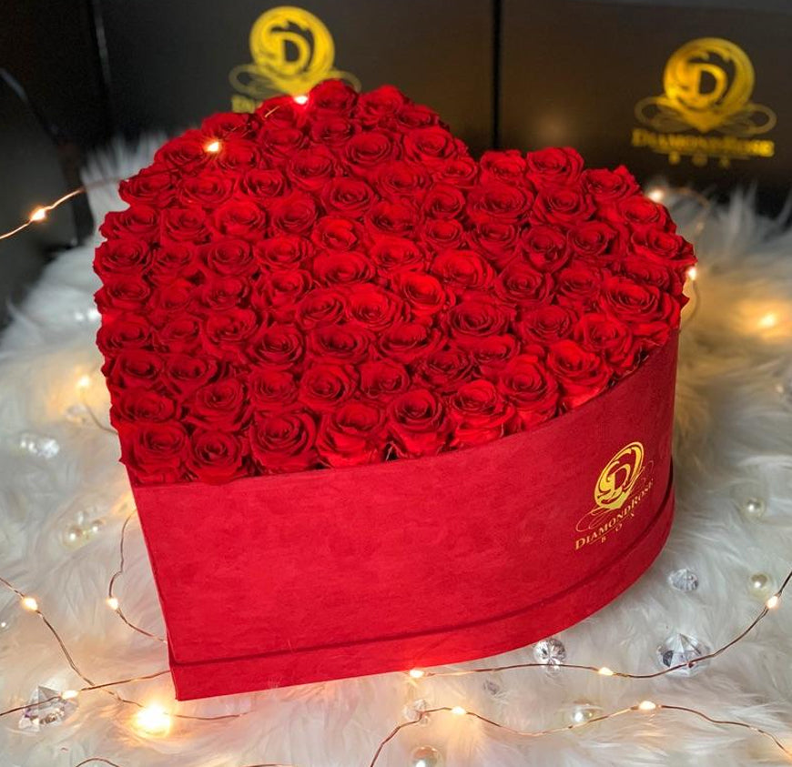 Red Velvet Heart Box with Mini Roses